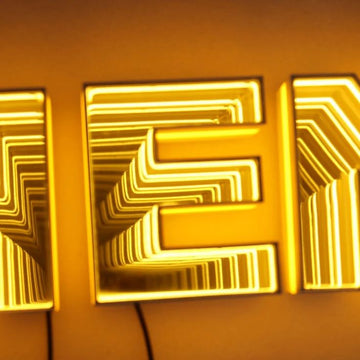 3D infinity letter sign with LED endless tunnel lighting effect