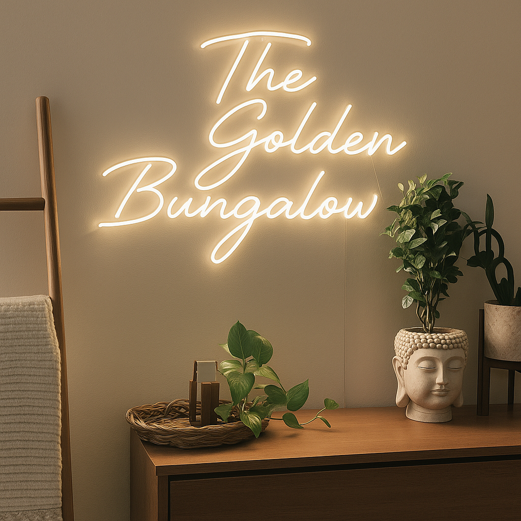 Separated flex neon sign with modular LED letters for artistic wall layouts