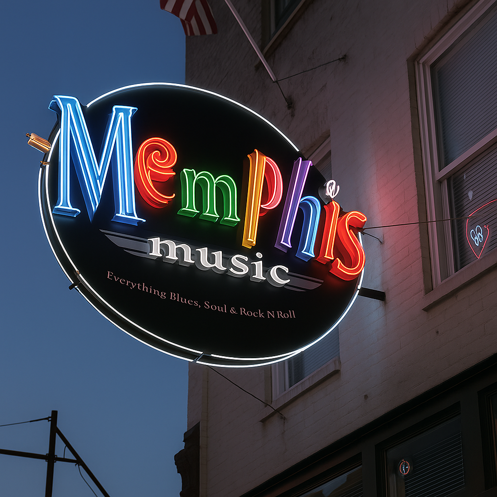 Classic glass tube neon sign with bright retro-inspired colors