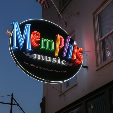 Classic glass tube neon sign with bright retro-inspired colors