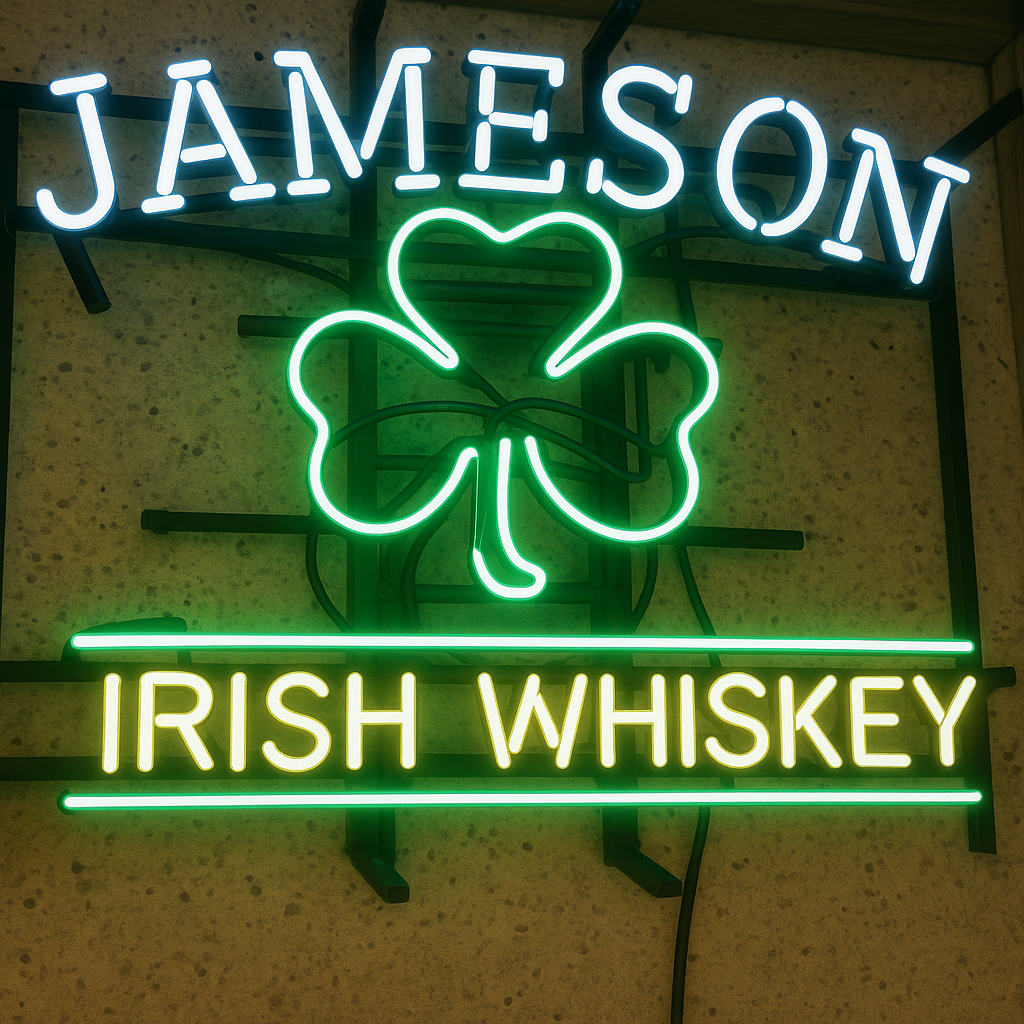 Classic glass tube neon sign with bright retro-inspired colors