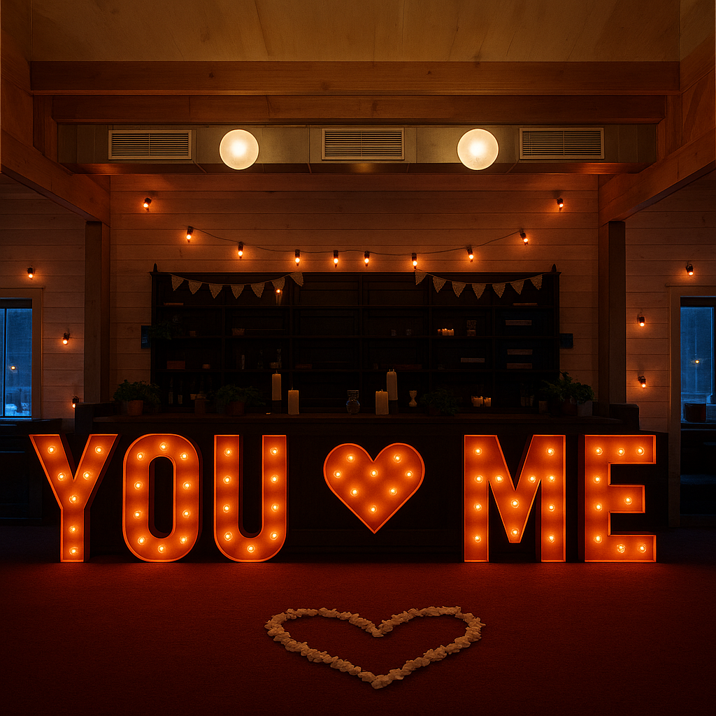 Custom marquee letters with bulb lighting for weddings and events