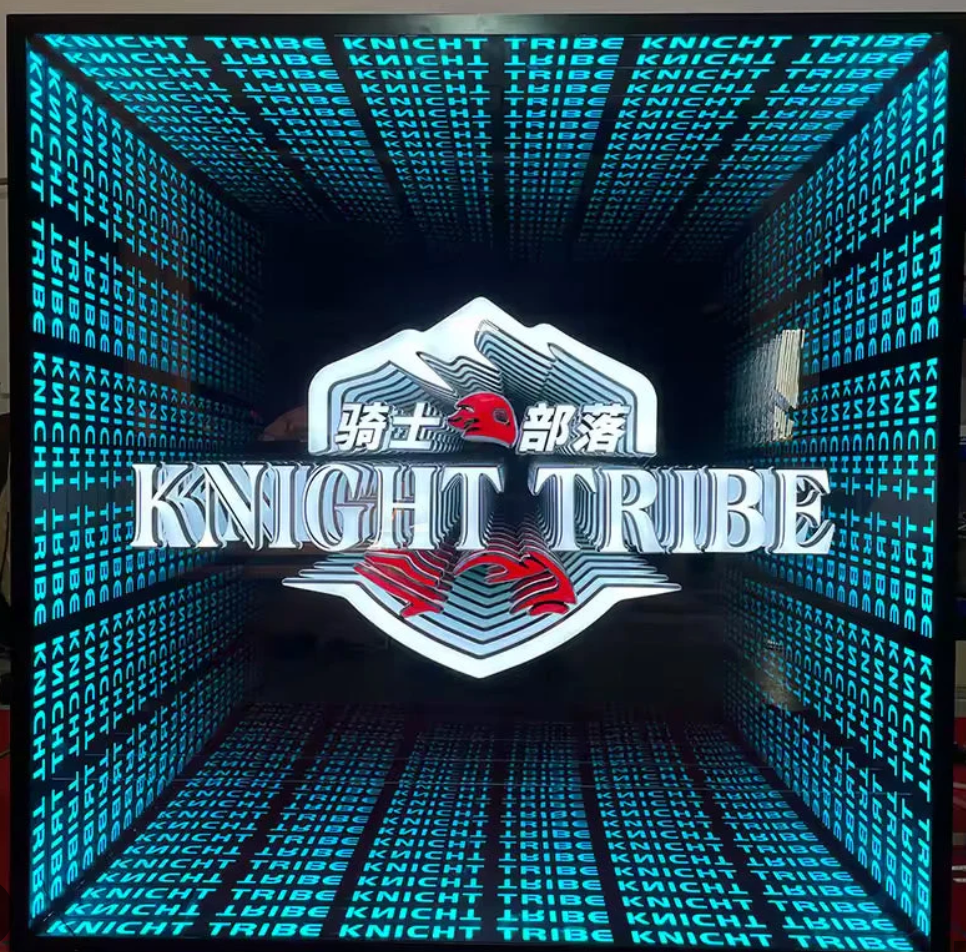 Custom infinity mirror sign with LED optical illusion effect